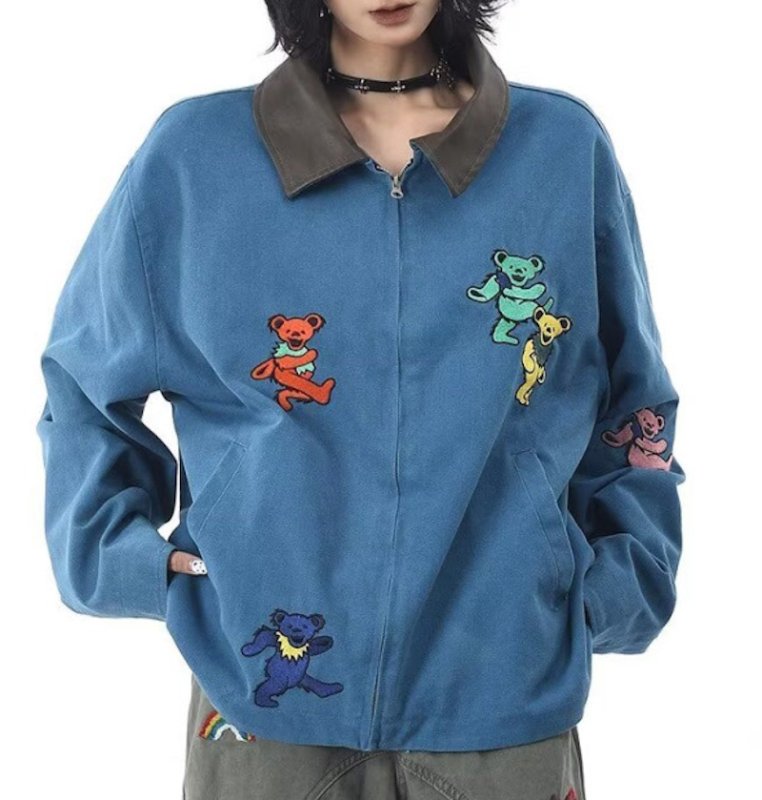画像6: Grateful Dead Dancing Bear Embroidered Collar Leather Jacket　ユニセックス 男女兼用グレイトフルデッドダンシングベア刺繍襟レザージャケット (6)