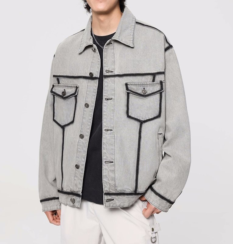 画像3: Low-cut roller dyed piping oversized denim jacket　ユニセックス 男女兼用パイピングデニムGジャンジャケット (3)