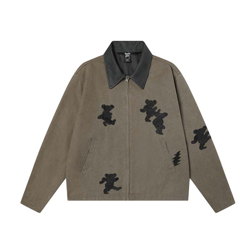 画像2: Grateful Dead Dancing Bear Embroidered Collar Leather Jacket　ユニセックス 男女兼用グレイトフルデッドダンシングベア刺繍襟レザージャケット (2)