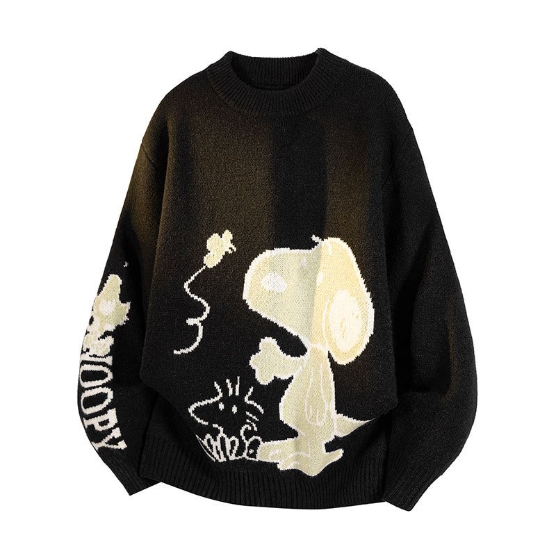 画像2: Unisex Snoopy & Woodstock & Butterfly Knitted Round Neck Thick Sweater knit  男女兼用スヌーピー＆ウッドストック&蝶編み込みラウンドネック厚手セーター (2)