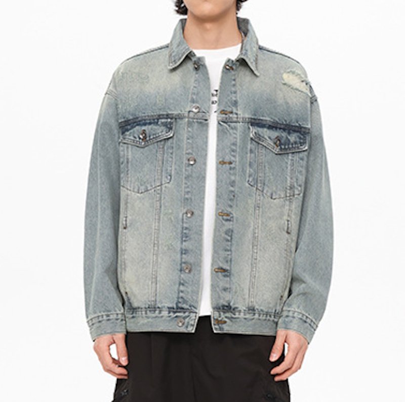 画像4: Message Letter Damaged Denim Jacket　ユニセックス 男女兼用 メッセージレターダメージウォッシュデニムGジャンジャケット (4)