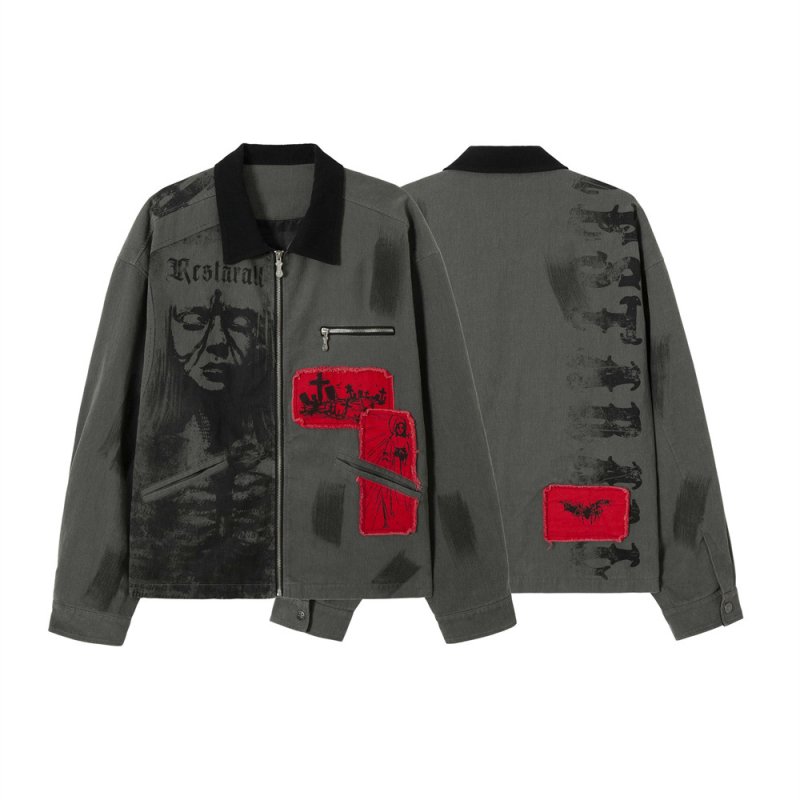 画像4: Girl Photo Print Swing Top Jacket Coat　ユニセックス 男女兼用ガールフォトプリントスイングトップジャケットコート (4)