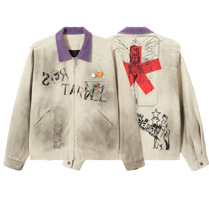 画像1: Dark Cross Graffiti Print Swing Top Jacket Coat　ユニセックス 男女兼用ダーククロス落書きプリントスイングトップジャケットコート (1)