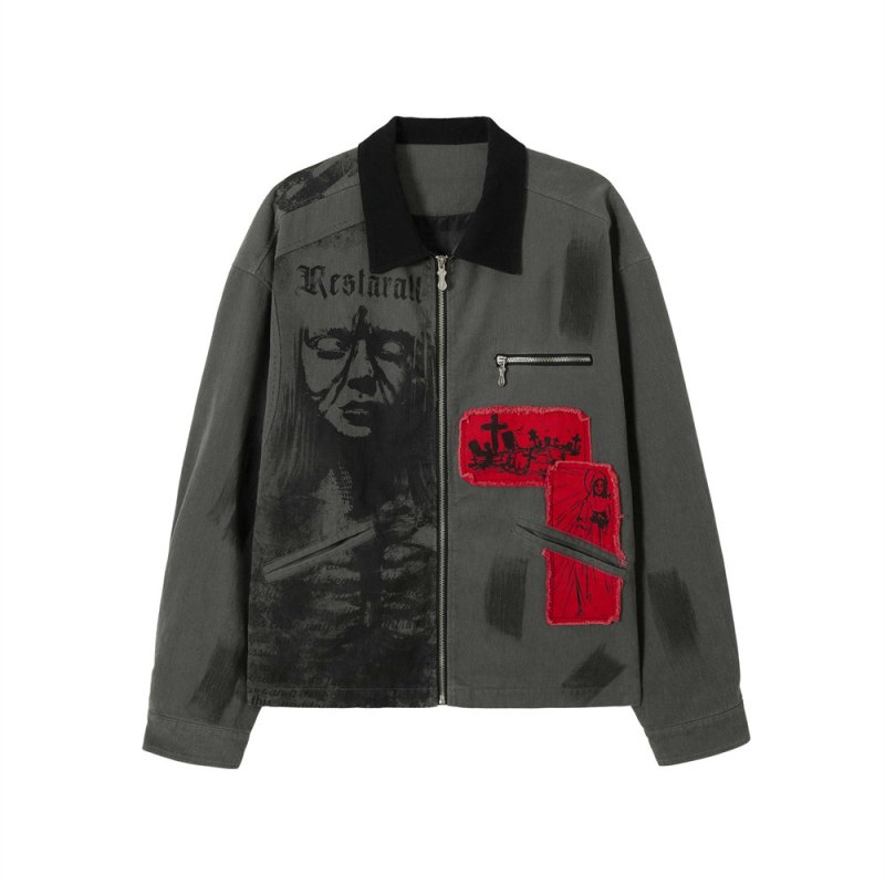 画像2: Girl Photo Print Swing Top Jacket Coat　ユニセックス 男女兼用ガールフォトプリントスイングトップジャケットコート (2)