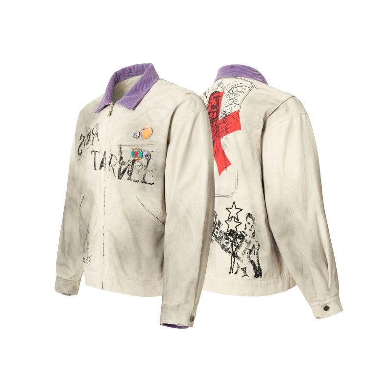 画像4: Dark Cross Graffiti Print Swing Top Jacket Coat　ユニセックス 男女兼用ダーククロス落書きプリントスイングトップジャケットコート (4)