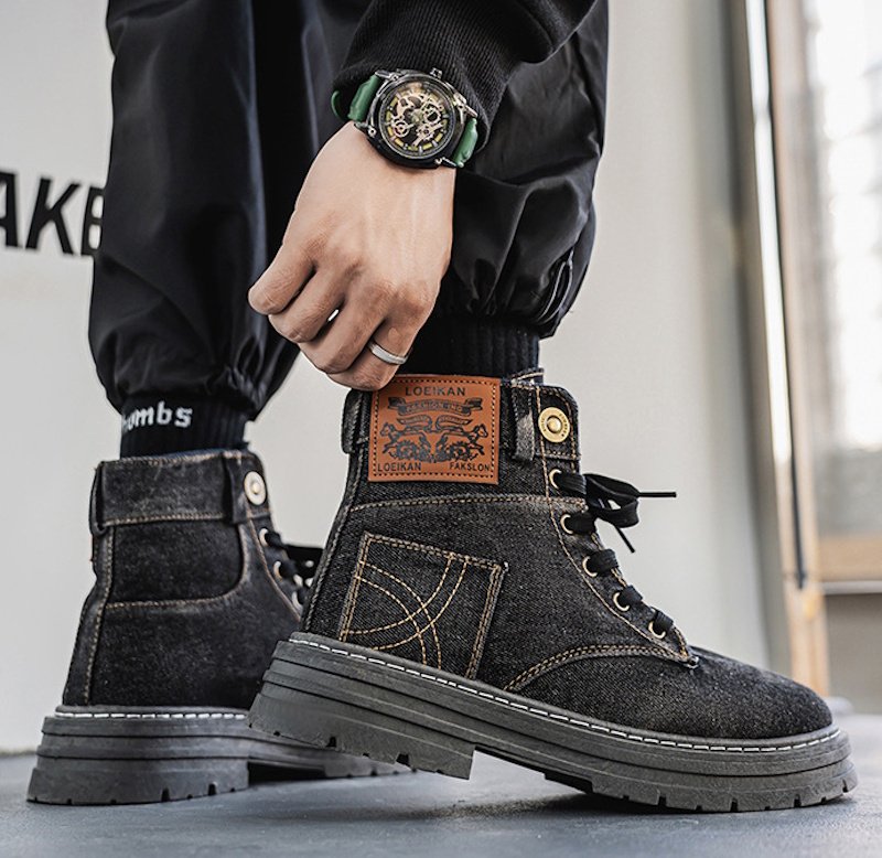 画像5: Unisex Denim lace-up high-top boots　男女兼用ユニセックスデニムレザーレースアップハイカットブーツマーティンブーツ (5)