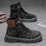 画像4: Unisex Denim lace-up high-top boots　男女兼用ユニセックスデニムレザーレースアップハイカットブーツマーティンブーツ (4)