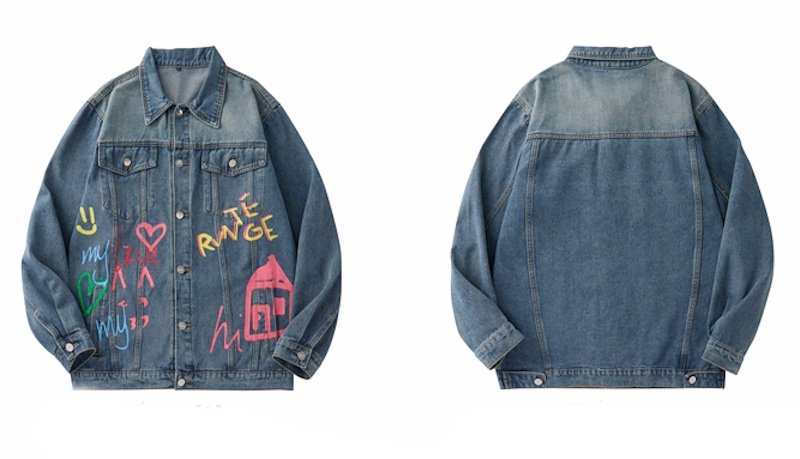 画像3: Colorful hand-drawn doodle Denim Jacket　ユニセックス 男女兼用 カラフル落書きデニムGジャンジャケット (3)