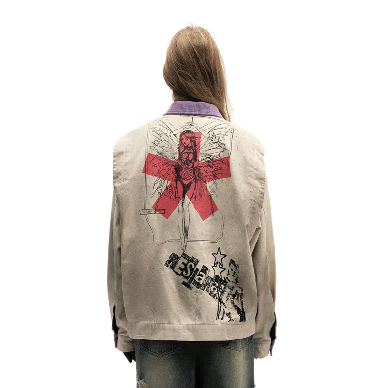 画像7: Dark Cross Graffiti Print Swing Top Jacket Coat　ユニセックス 男女兼用ダーククロス落書きプリントスイングトップジャケットコート (7)