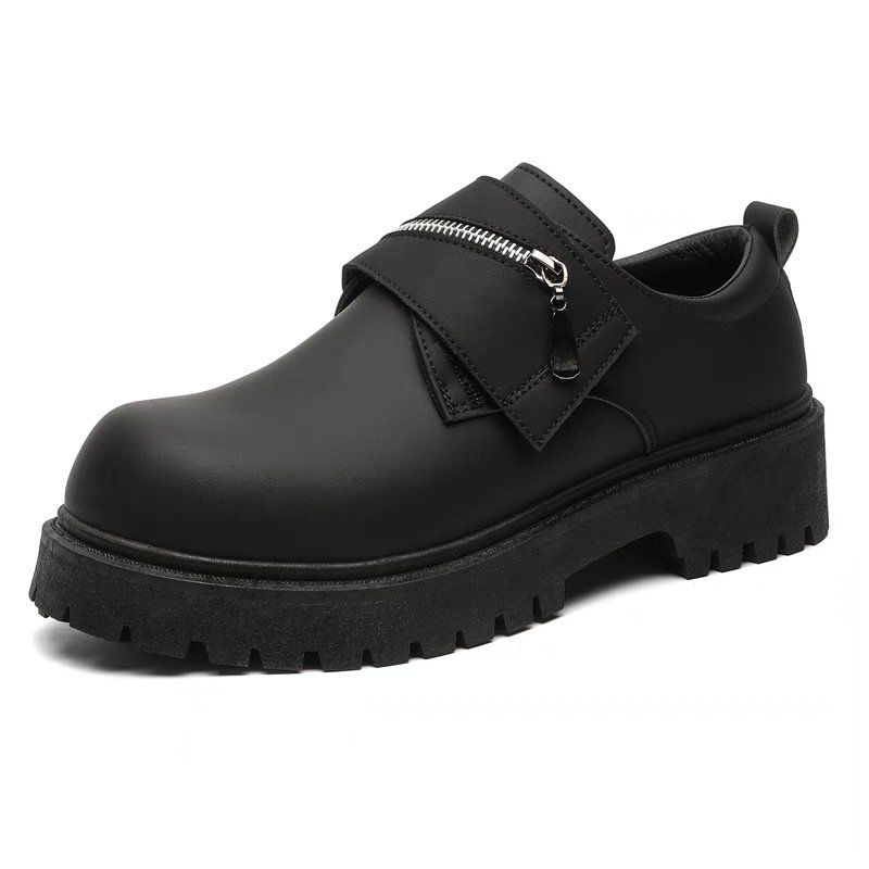 画像1: UnisexThick-soled zip leather short boot loafers 　男女兼用ユニセックスチャンキーソールレザージップ付き厚底ショートブーツローファー (1)