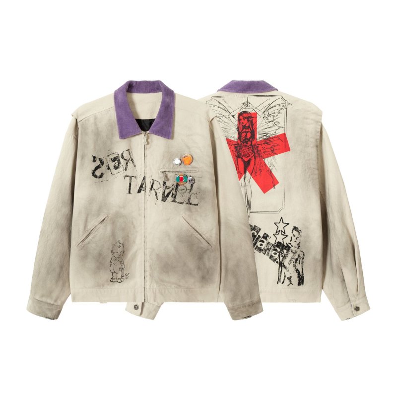 画像5: Dark Cross Graffiti Print Swing Top Jacket Coat　ユニセックス 男女兼用ダーククロス落書きプリントスイングトップジャケットコート (5)