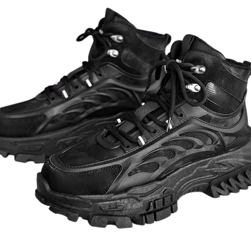 画像4: Unisex Chunky sole leather lace-up high-top sneaker boots　男女兼用ユニセックスチャンキーソールレザーレースアップハイカットスニーカーブーツ (4)