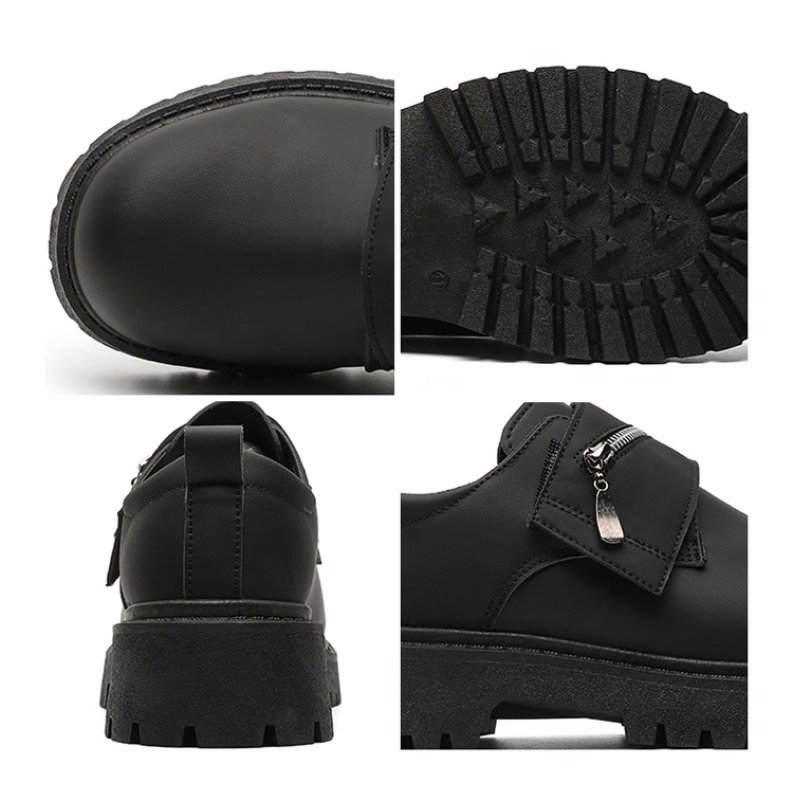 画像4: UnisexThick-soled zip leather short boot loafers 　男女兼用ユニセックスチャンキーソールレザージップ付き厚底ショートブーツローファー (4)