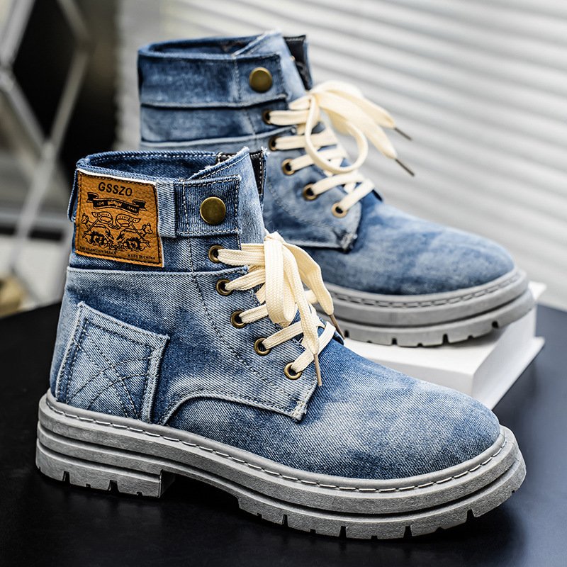 画像3: Unisex Denim lace-up high-top boots　男女兼用ユニセックスデニムレザーレースアップハイカットブーツマーティンブーツ (3)