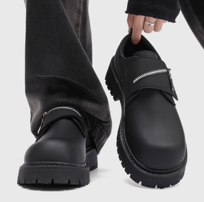 画像3: UnisexThick-soled zip leather short boot loafers 　男女兼用ユニセックスチャンキーソールレザージップ付き厚底ショートブーツローファー (3)