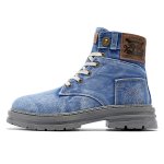 画像1: Unisex Denim lace-up high-top boots　男女兼用ユニセックスデニムレザーレースアップハイカットブーツマーティンブーツ (1)