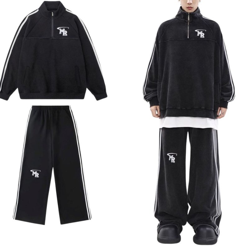 画像3: Unisex Men& Women MR 3Line Stand Collar Sweatsuit jacket and Pants Set  MR3ラインスタンドカラーハーフジップセットアップユニセックス男女兼用 ジャケット＆パンツセット (3)
