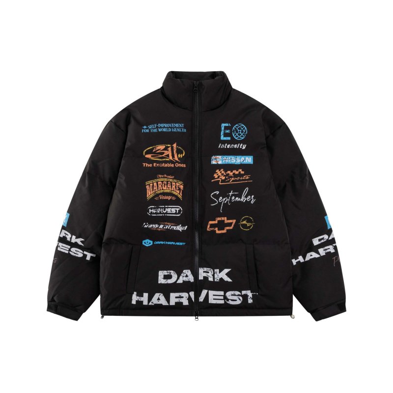 画像4: DARK HARVEST Alphabet Print Stand Collar Down Jacket　ユニセックス 男女兼用アルファベットレターペイント ダウンジャケットコート ジャンパー スタジャン  (4)