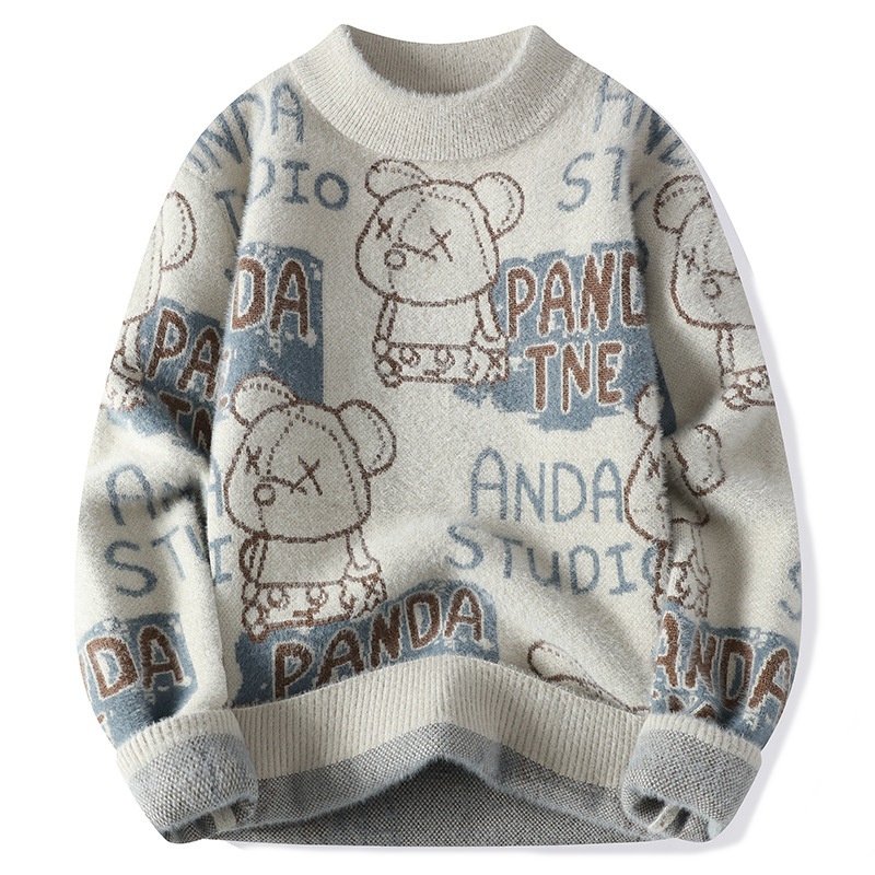 画像2: Unisex BE@RBRICK x KAWS knitted round neck sweater   男女兼用ベアブリック&カウズ編み込みラウンドネック厚手セーターニット (2)