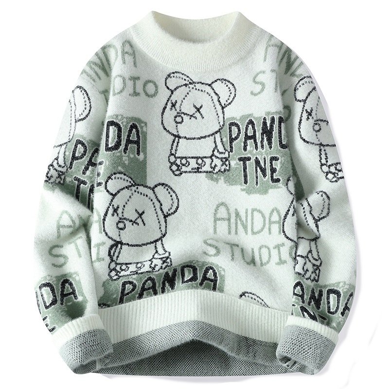 画像1: Unisex BE@RBRICK x KAWS knitted round neck sweater   男女兼用ベアブリック&カウズ編み込みラウンドネック厚手セーターニット (1)