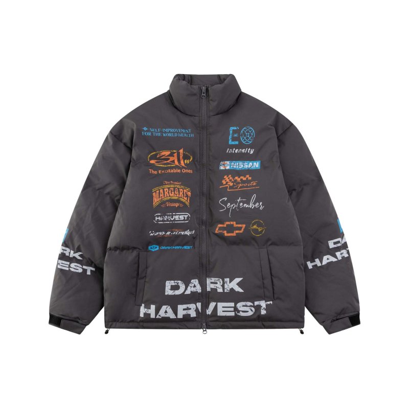 画像6: DARK HARVEST Alphabet Print Stand Collar Down Jacket　ユニセックス 男女兼用アルファベットレターペイント ダウンジャケットコート ジャンパー スタジャン  (6)