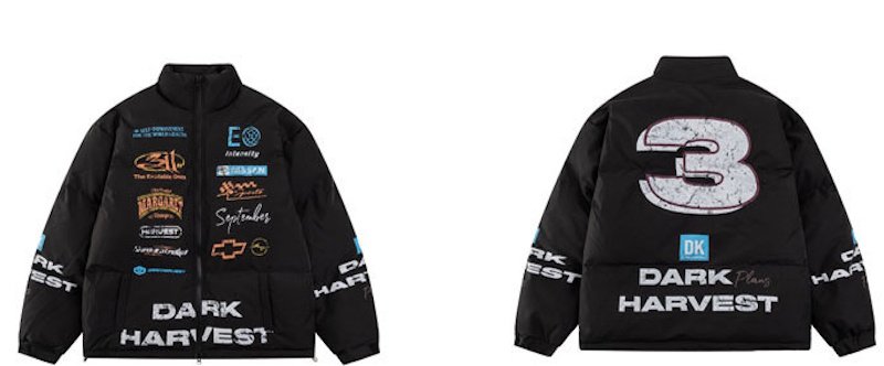 画像2: DARK HARVEST Alphabet Print Stand Collar Down Jacket　ユニセックス 男女兼用アルファベットレターペイント ダウンジャケットコート ジャンパー スタジャン  (2)