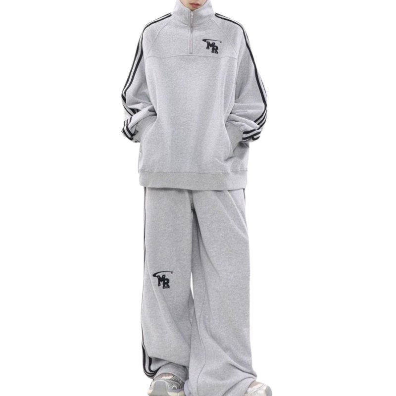 画像2: Unisex Men& Women MR 3Line Stand Collar Sweatsuit jacket and Pants Set  MR3ラインスタンドカラーハーフジップセットアップユニセックス男女兼用 ジャケット＆パンツセット (2)