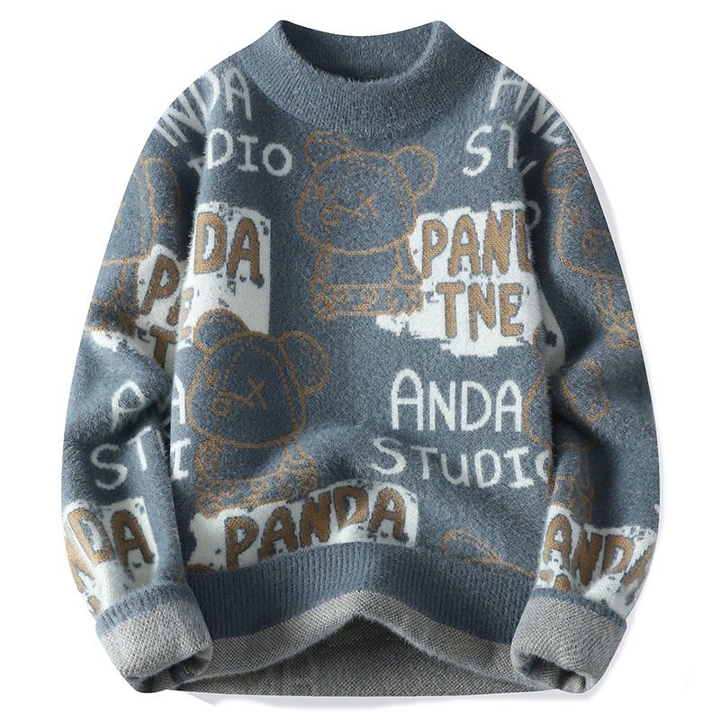 画像3: Unisex BE@RBRICK x KAWS knitted round neck sweater   男女兼用ベアブリック&カウズ編み込みラウンドネック厚手セーターニット (3)