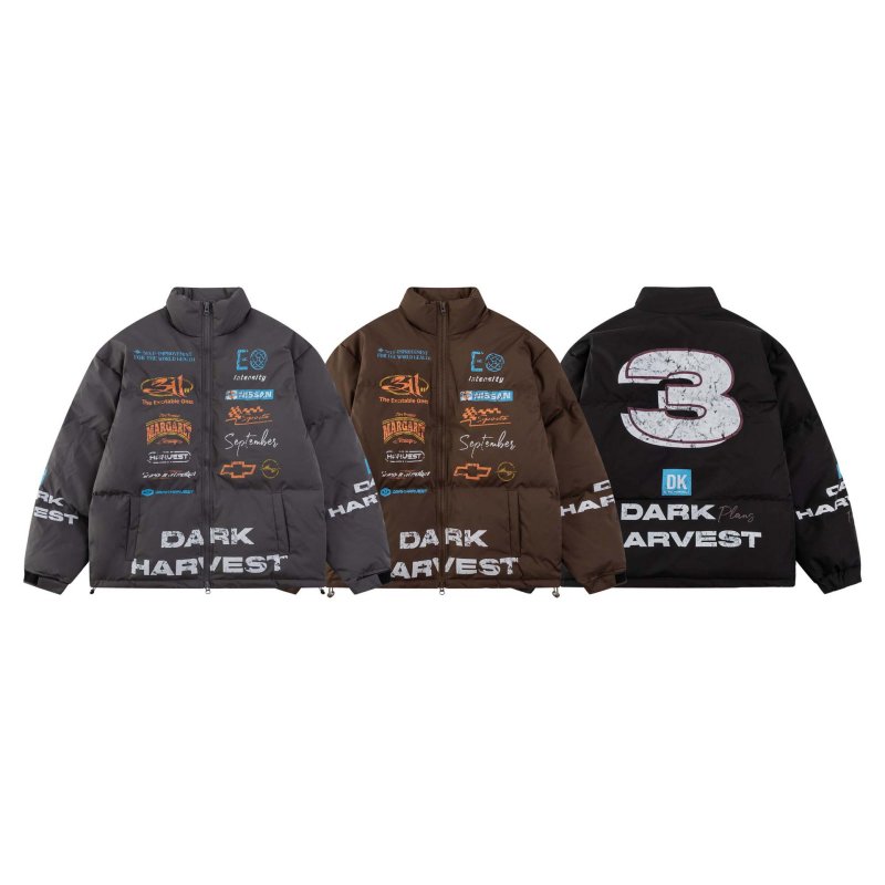 画像3: DARK HARVEST Alphabet Print Stand Collar Down Jacket　ユニセックス 男女兼用アルファベットレターペイント ダウンジャケットコート ジャンパー スタジャン  (3)