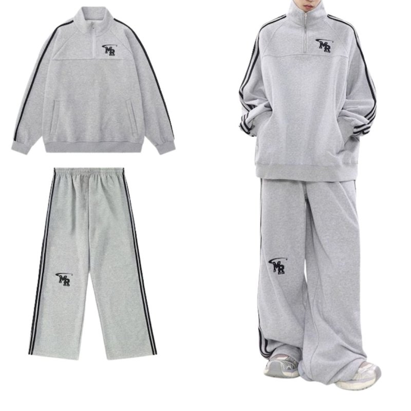 画像4: Unisex Men& Women MR 3Line Stand Collar Sweatsuit jacket and Pants Set  MR3ラインスタンドカラーハーフジップセットアップユニセックス男女兼用 ジャケット＆パンツセット (4)