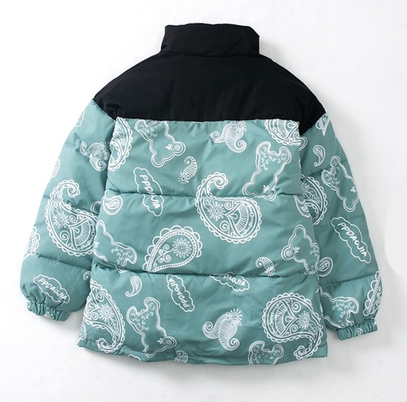 画像3: Unisex Paisley bandana pattern bear down jacket coat　ユニセックス 男女兼用ペイズリーバンダナ柄ベア熊中綿ダウンフーディジャケットコート ジャンパー  (3)