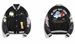 画像2: Heart and logo embroidery baseball uniform jacket blouson ユニセックス 男女兼用 ハート＆ロゴ刺繍 ジャケット スタジアムジャンパー スタジャン ジャケットブルゾン (2)
