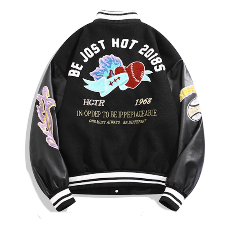 画像4: Heart and logo embroidery baseball uniform jacket blouson ユニセックス 男女兼用 ハート＆ロゴ刺繍 ジャケット スタジアムジャンパー スタジャン ジャケットブルゾン (4)