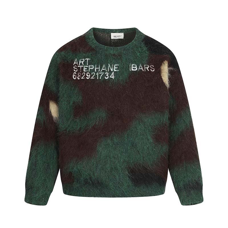 画像1: Unisex Mens ART Mohair Brushed Camo Sweater アート カモフラージュ 迷彩柄 モヘア セーター (1)