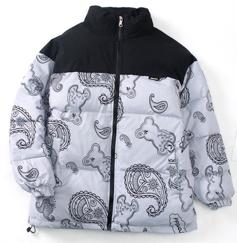 画像2: Unisex Paisley bandana pattern bear down jacket coat　ユニセックス 男女兼用ペイズリーバンダナ柄ベア熊中綿ダウンフーディジャケットコート ジャンパー  (2)