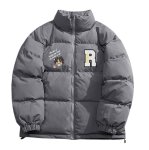 画像1: Unisex Boy & logo print stand collar zip-up down jacket coat  　ユニセックス 男女兼用ボーイ＆ロゴプリント スタンドカラージップアップ ダウンジャケットコート (1)