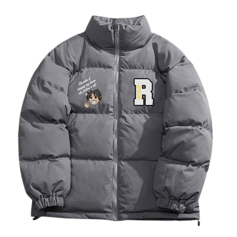 画像1: Unisex Boy & logo print stand collar zip-up down jacket coat  　ユニセックス 男女兼用ボーイ＆ロゴプリント スタンドカラージップアップ ダウンジャケットコート (1)