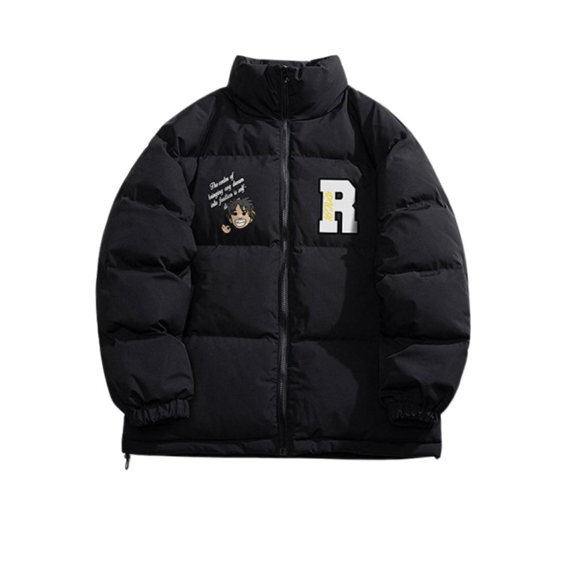 画像2: Unisex Boy & logo print stand collar zip-up down jacket coat  　ユニセックス 男女兼用ボーイ＆ロゴプリント スタンドカラージップアップ ダウンジャケットコート (2)