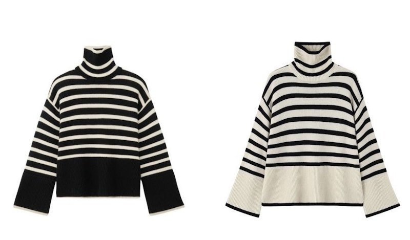 画像7: Turtleneck Striped Trumpet Sleeve Sweater Pullover knitted 　タートルネックボーダートランペット袖セータープルオーバ (7)