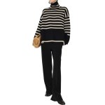 画像1: Turtleneck Striped Trumpet Sleeve Sweater Pullover knitted 　タートルネックボーダートランペット袖セータープルオーバ (1)