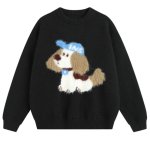 画像1: Puppy knitted crew neck sweater knitted 　パピー編み込み丸首クールネックセータープルオーバー (1)