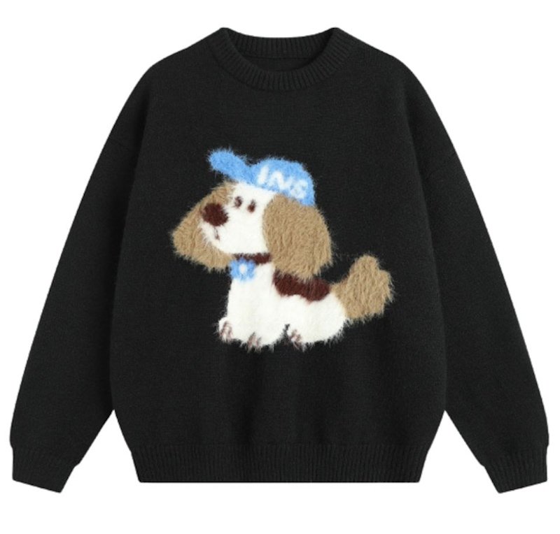 画像1: Puppy knitted crew neck sweater knitted 　パピー編み込み丸首クールネックセータープルオーバー (1)