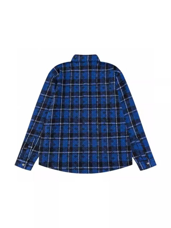 画像7: Men's 3colors leather Cross flannel long-sleeved shirts ユニセックス 男女兼用 フランネル レザー 十字架 クロス パッチ モチーフ付 チェック シャツ ネルシャツ (7)