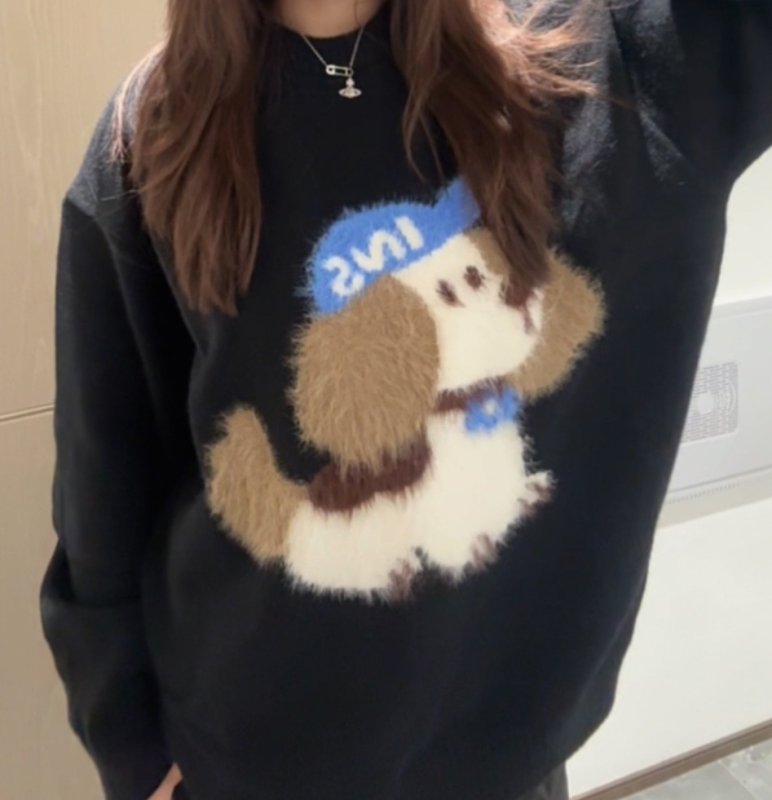 画像4: Puppy knitted crew neck sweater knitted 　パピー編み込み丸首クールネックセータープルオーバー (4)