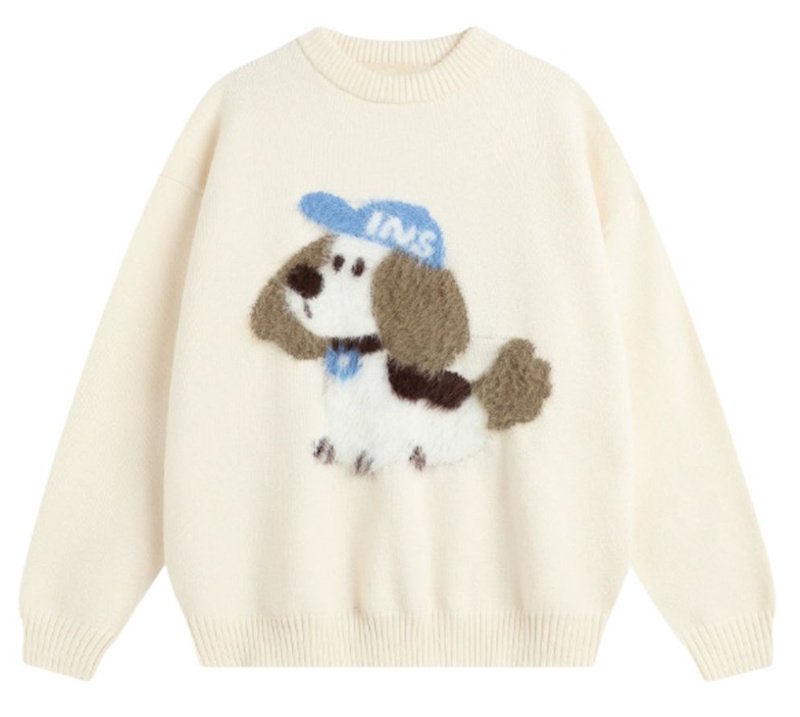 画像2: Puppy knitted crew neck sweater knitted 　パピー編み込み丸首クールネックセータープルオーバー (2)