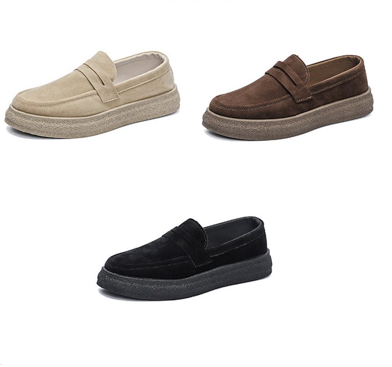 画像4: Men's Thick-soled leather slip-on sneakers loafers   レザー厚底プラットフォーム スリッポンローファースニーカーシューズ (4)