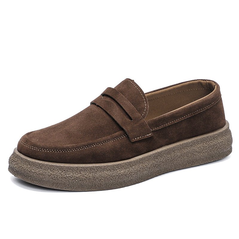画像1: Men's Thick-soled leather slip-on sneakers loafers   レザー厚底プラットフォーム スリッポンローファースニーカーシューズ (1)