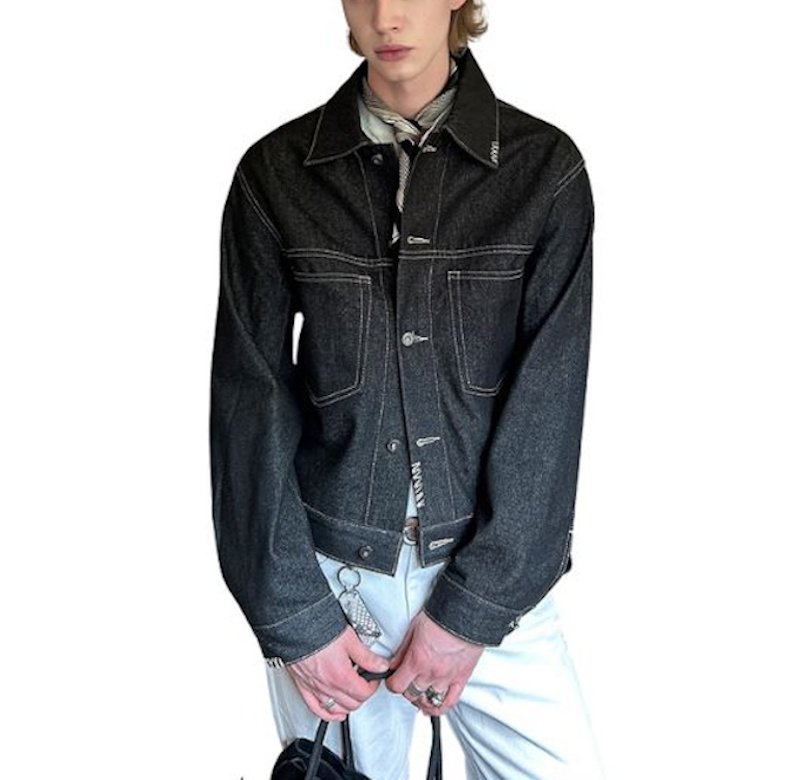 画像4: Unisex Retro Original Denim Short Jacket  Blouson　ユニセックス 男女兼用ベーシックレトロ調ショートデニムジャケット ブルゾン (4)