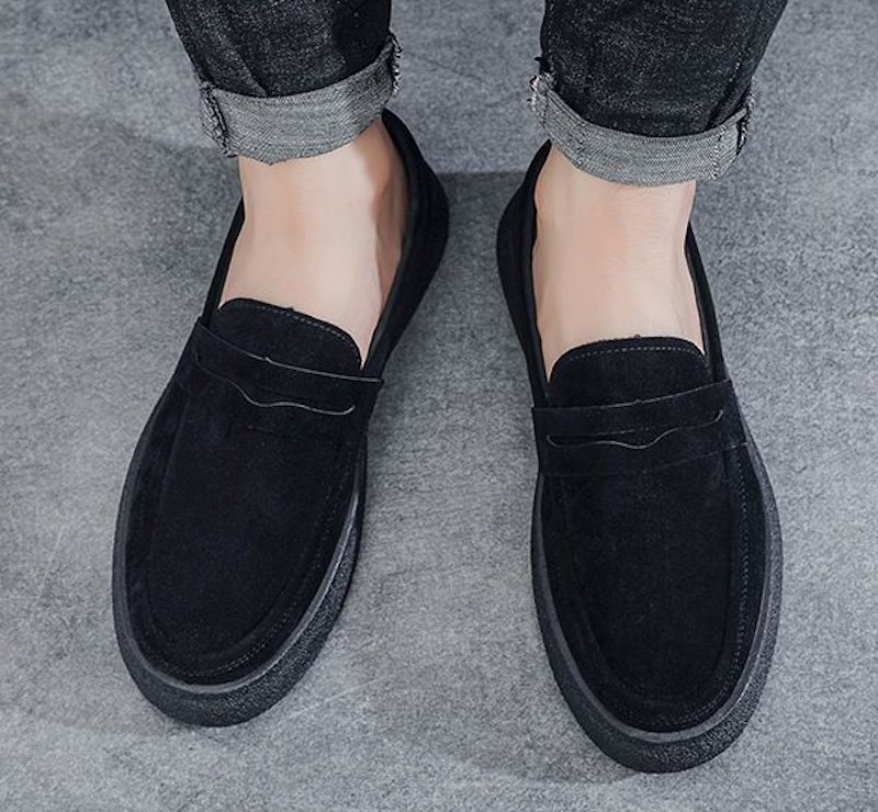 画像5: Men's Thick-soled leather slip-on sneakers loafers   レザー厚底プラットフォーム スリッポンローファースニーカーシューズ (5)