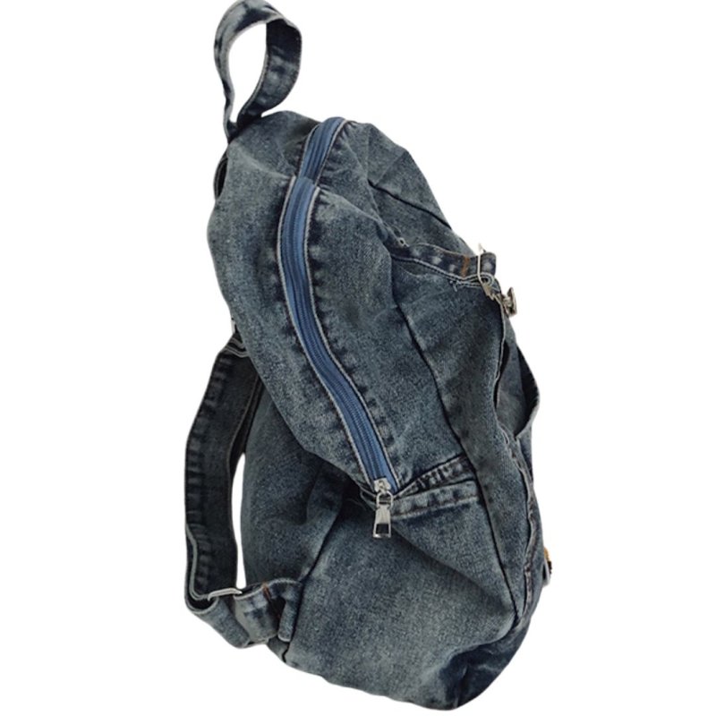 画像4: Smile embroidery denim backpack Bag  男女兼用ユニセックススマイルニコちゃん刺繍 バックパック リュックサック  バッグ (4)